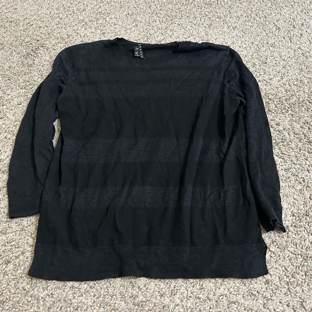 Theory Black Semi Sheer Striped 3/4 Sleeve Shirt Size Small Linen Blend Women's